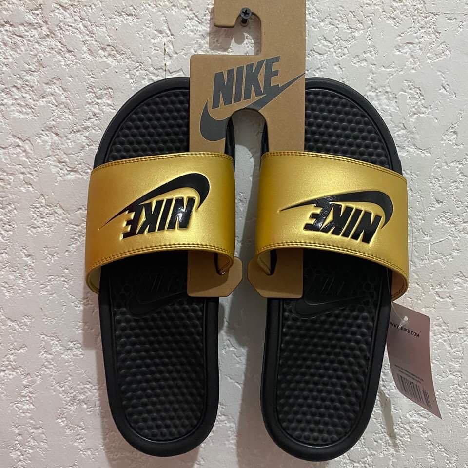nike slippers gold