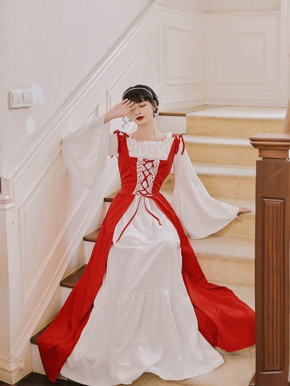 Red and shop white long dress