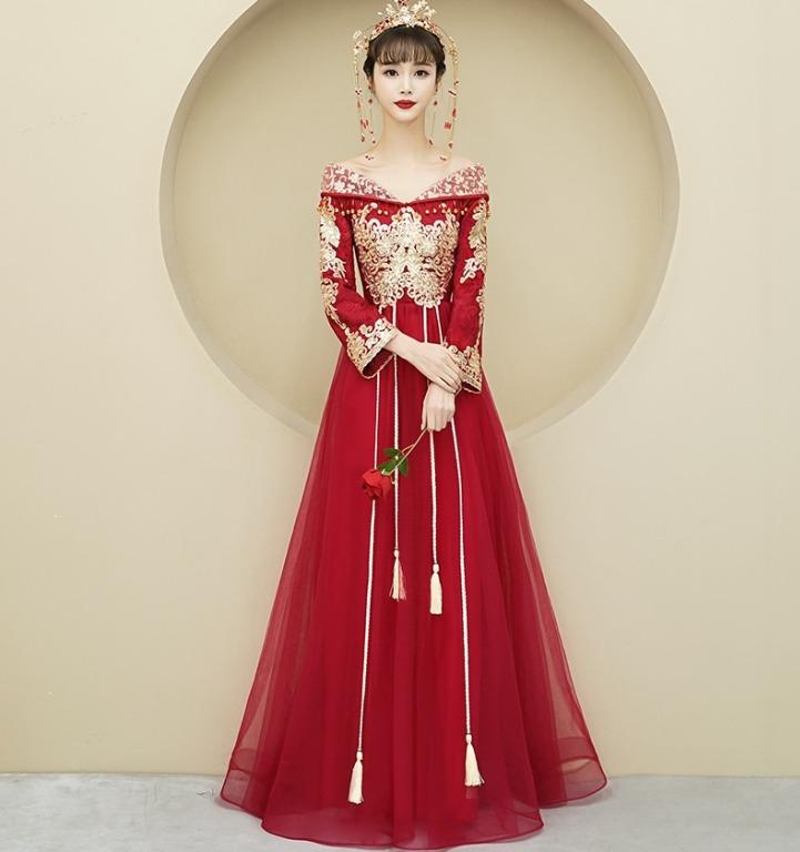 Red and cheap gold evening dress