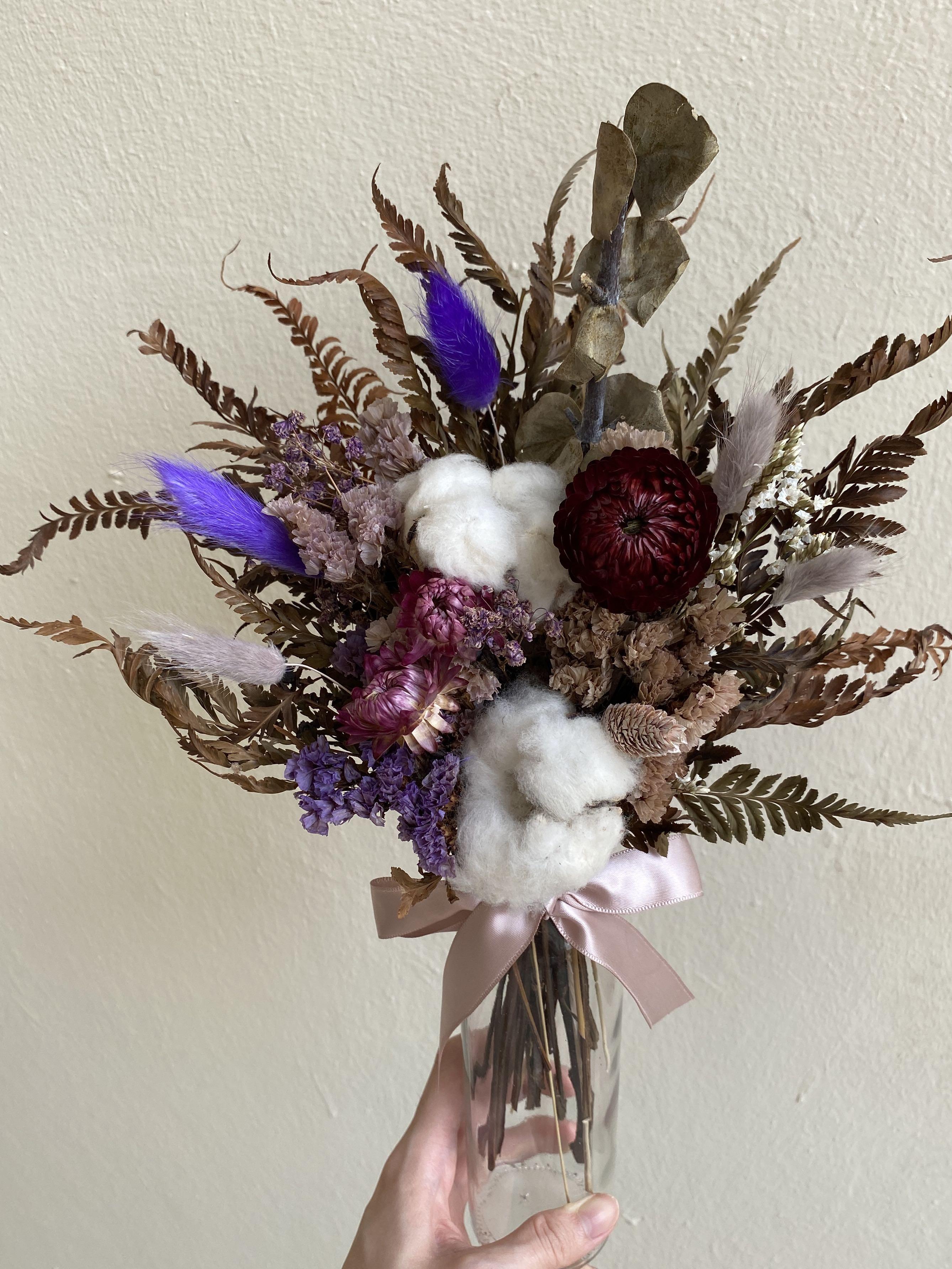 Purple Dried Flower Display In Transparent Vase Gardening Flowers Bouquets On Carousell