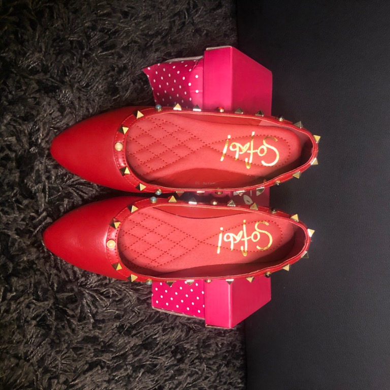 red studded flats