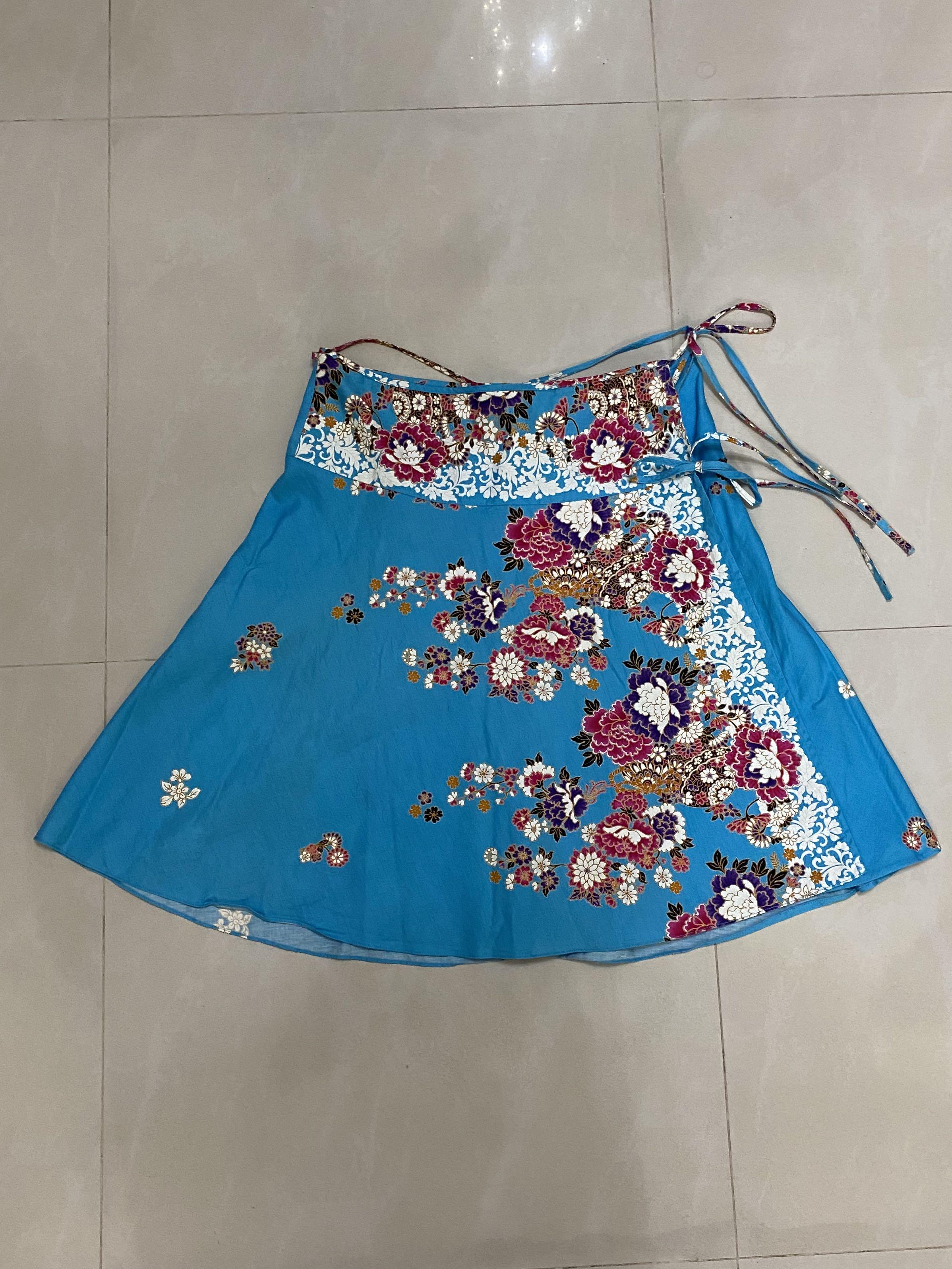 Sky Blue Floral Wrap Around Skirt Women S Fashion Clothes Dresses Skirts On Carousell