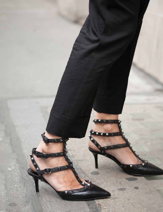 All black 2025 valentino rockstud heels