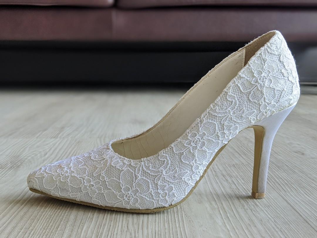 white lace high heels