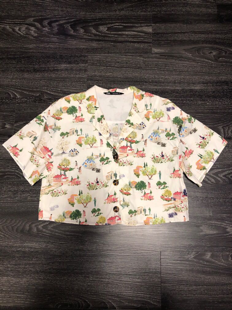 Zara Printed Poplin Shirt, Women's 