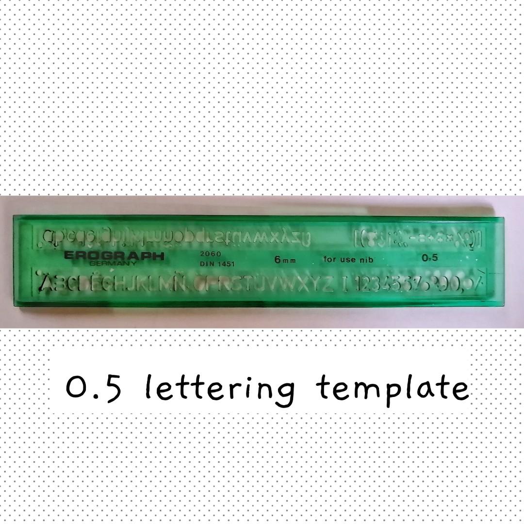 0.5 LETTERING TEMPLATE (Category: Craft Supplies & Tools) located in Mandaluyong City. Submitted by ayasachan.arts (Listing ID 1032389942, Image 1). Description: ALMOST NEW, bihira nagamit Original price: Around 800 Ok din sa 0.6 RFS: Decluttering.