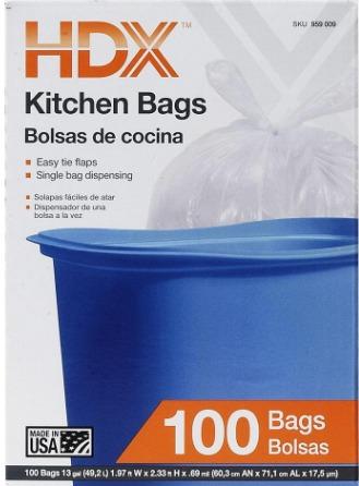 HDX 13 Gallon White Flap Tie Kitchen Trash Bags (100-Count) HDX