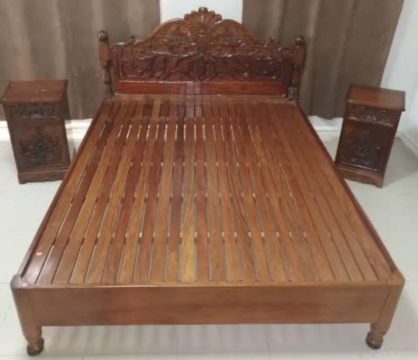 Bed Frame With Side Tables Home Furniture Furniture Fixtures Beds Mattresses On Carousell