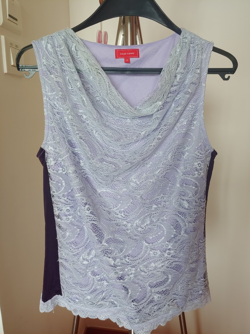 CourCarre Lacy lilac top with side details 女裝 上衣 襯衫 Carousell