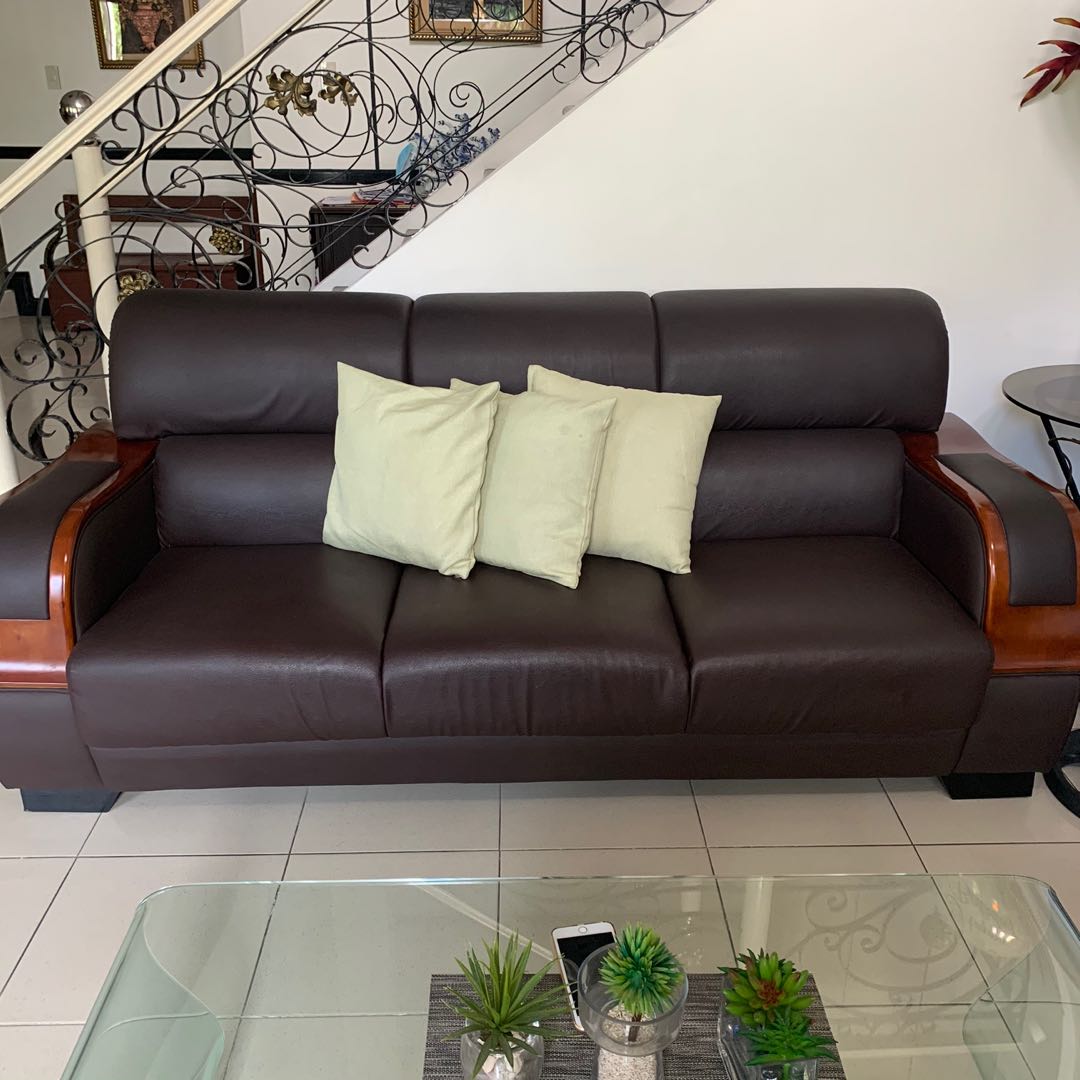 Dark Wood And Leather Sofa Set, Wood And Leather Furniture