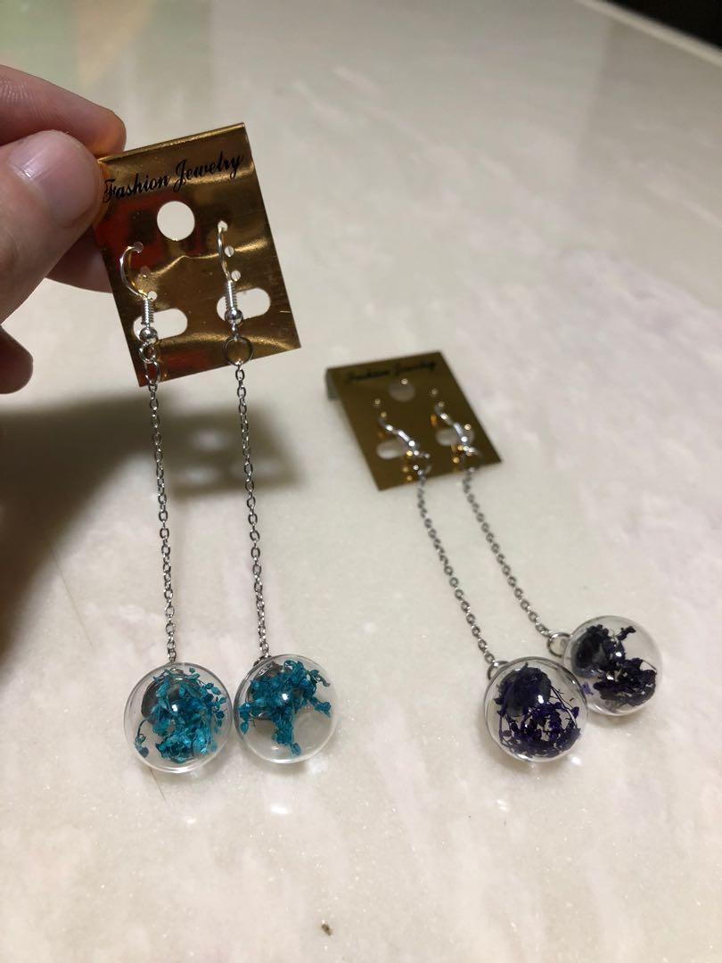 Dried Flower Glass Ball Earrings Women s Fashion Jewelry
