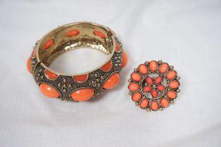 Gelang Cincin Set Oranye Gold Wanita Bracelet Ring