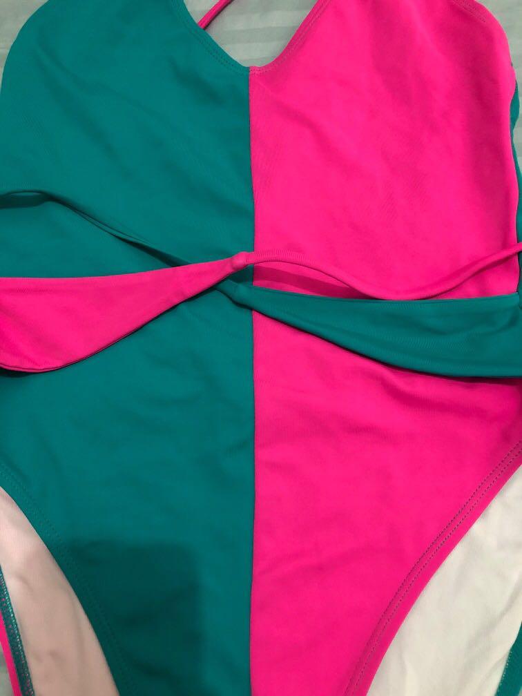 H&M bikini (Category: Bikinis & Swimsuits) located in Quezon City. Submitted by ptriestodeclutter (Listing ID 1032525096, Image 2). Description: New but tags cut H&M Stranger things collection Pink and blue green bikini.