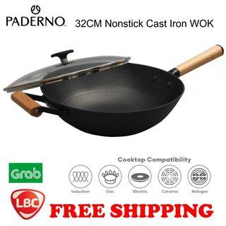 induction wok cast iron nonstick wok 32cm Paderno NOT kitchenaid le creuset