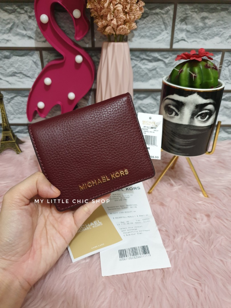 Michael kors merlot leather bifold wallet, Women's Fashion, Bags