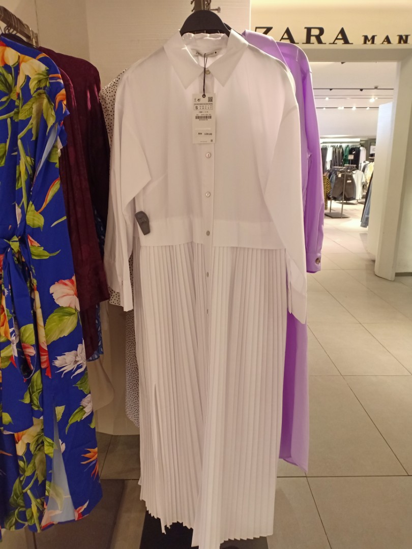 zara white pleated dress