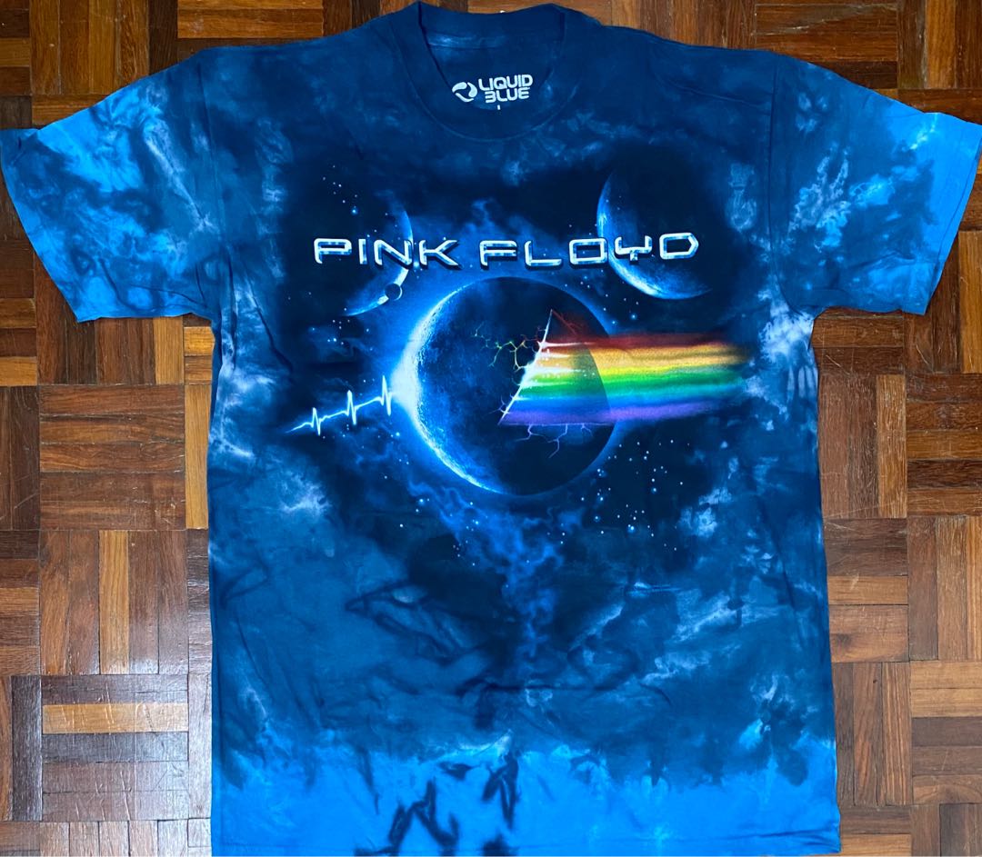 blue tie dye pink floyd shirt