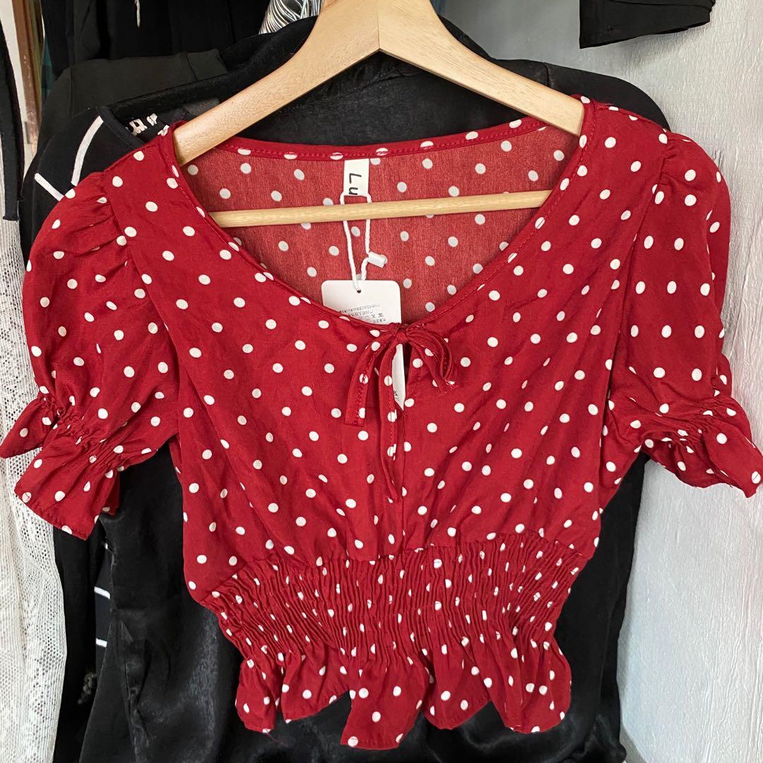 red and white spotty top