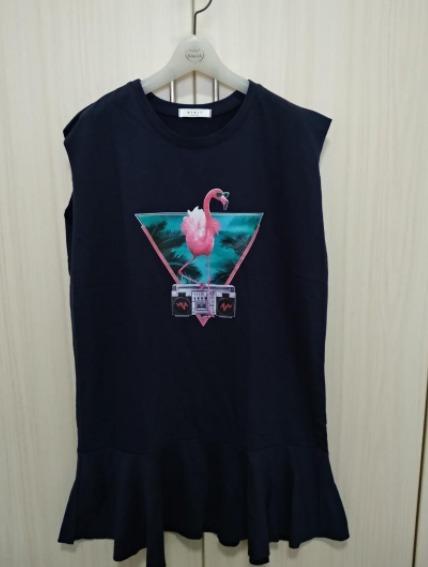 Clearance sale💗Korean drop hem dress in flamingo print, Women's