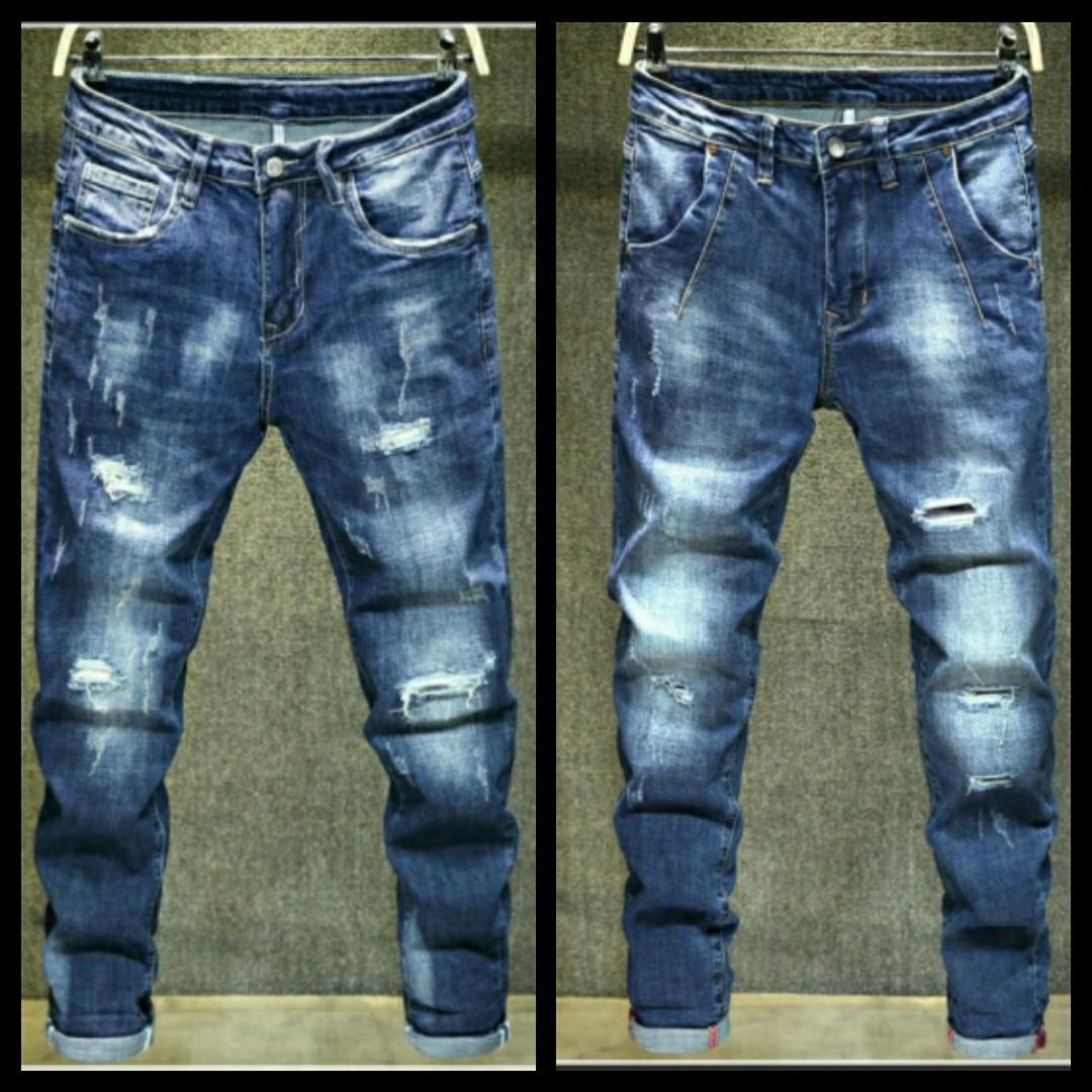 blue denim ripped jeans mens