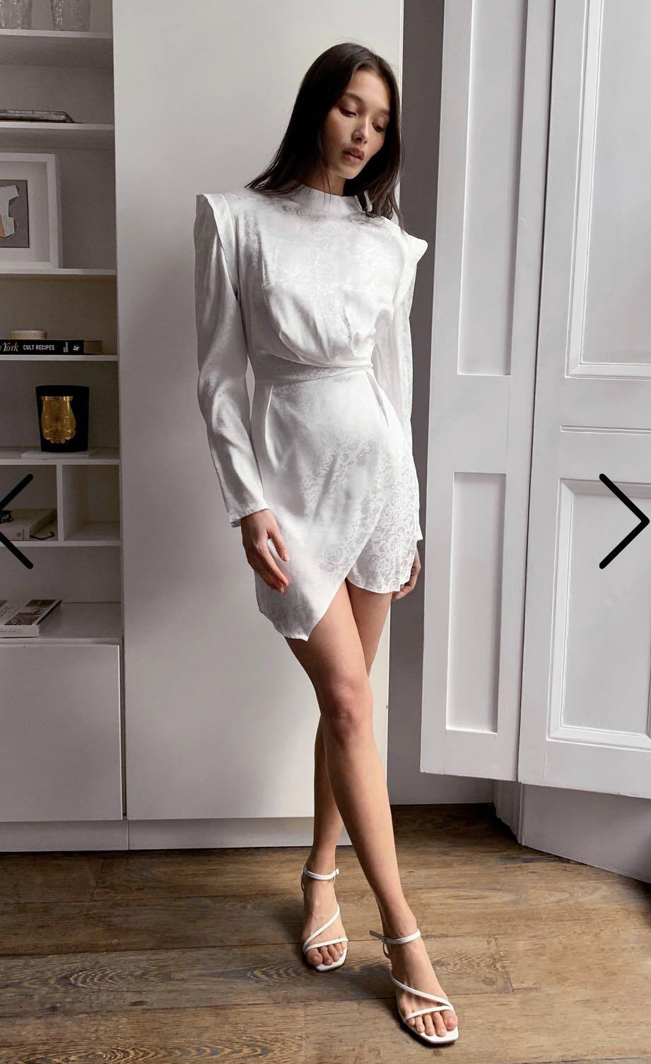 White jacquard long sleeve mini dress 