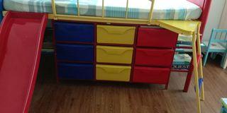 Bed with slide and toys storage