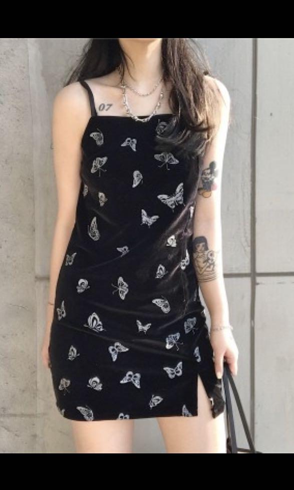 black velvet butterfly dress