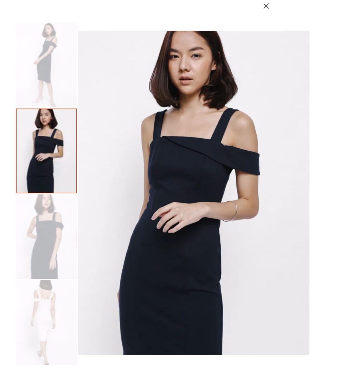 BNWT Love Bonito Naylia Asymmetrical Off Shoulder Bodycon Dress Navy,  Women's Fashion, Tops, Sleeveless on Carousell