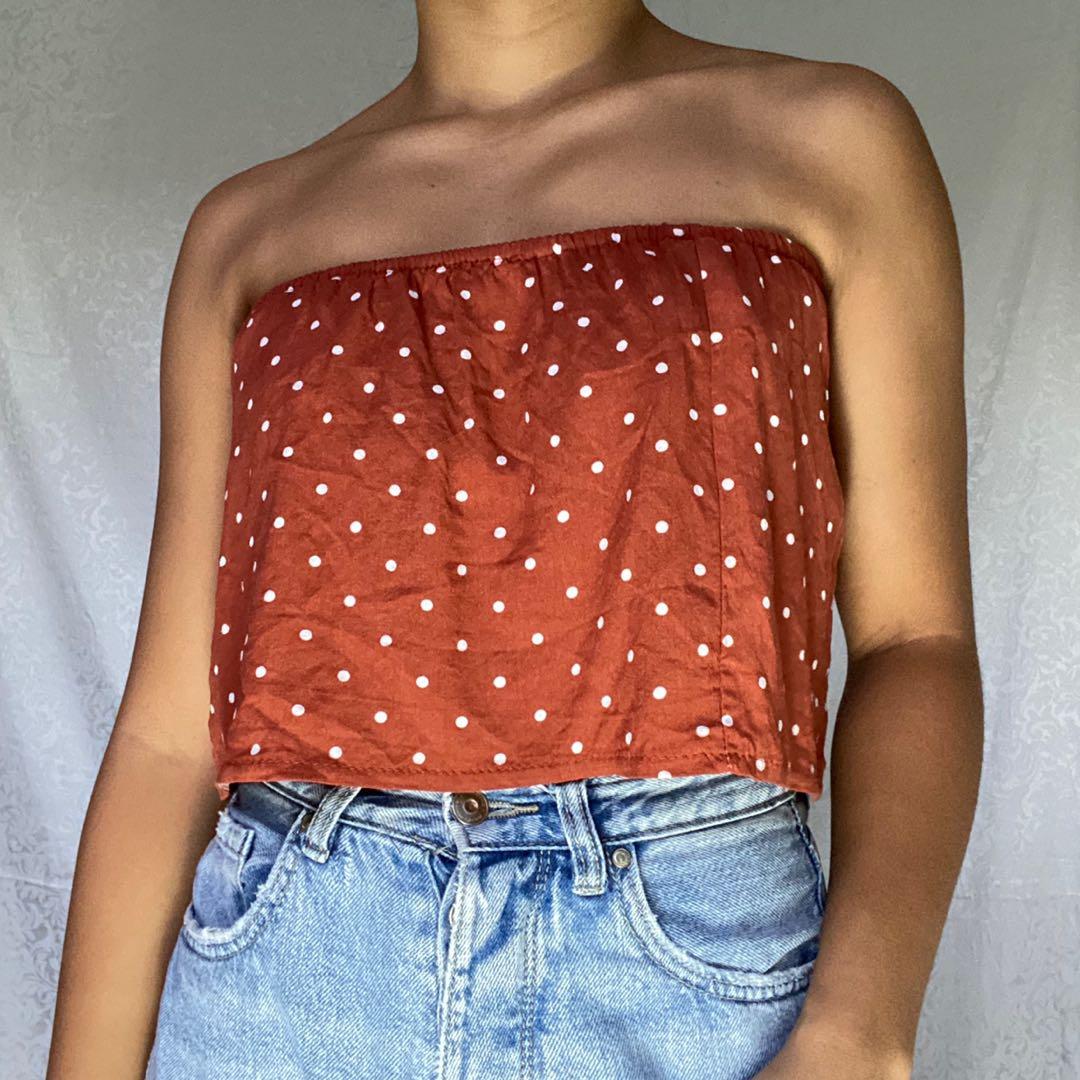 burnt orange polka dot top