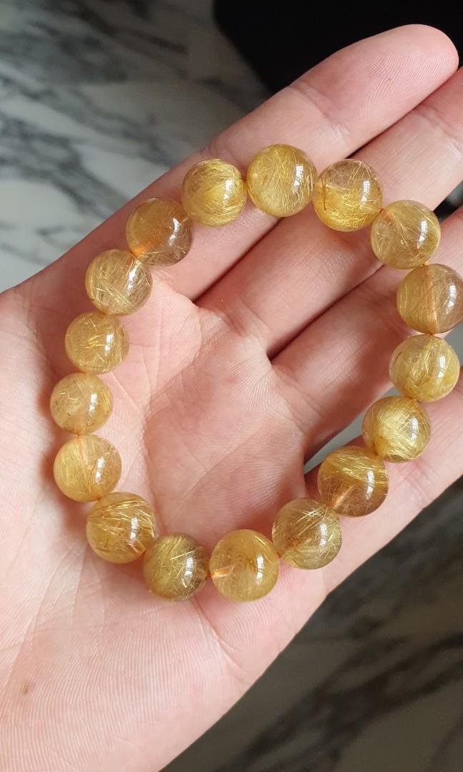 Golden Rutilated Quartz Bracelet Natural Luxury Accessories on