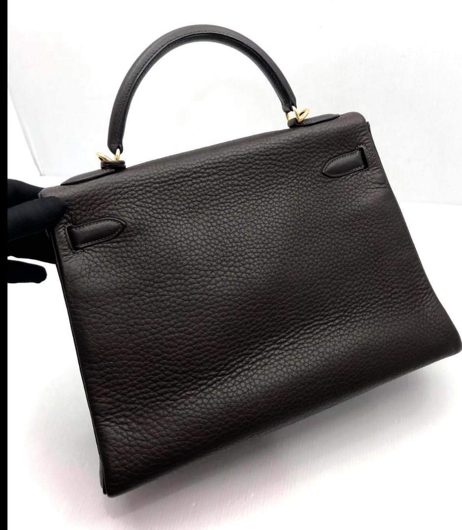 Hermes Kelly 32 E stamp Clemence Dark Brown Size 32 x 23 x 12 CM With dust  bag, strap, Luxury, Bags & Wallets on Carousell