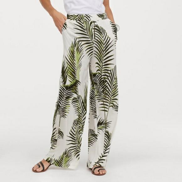 L stretchy H M palm leaves summer palazzo wide cut pants
