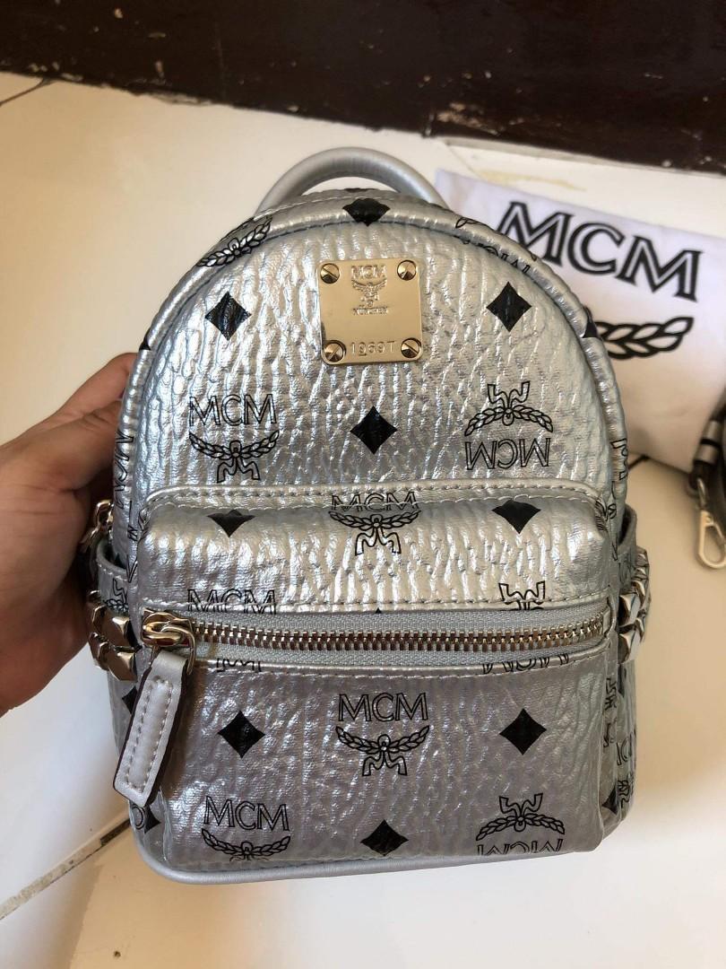 Mcm mini backpack store silver