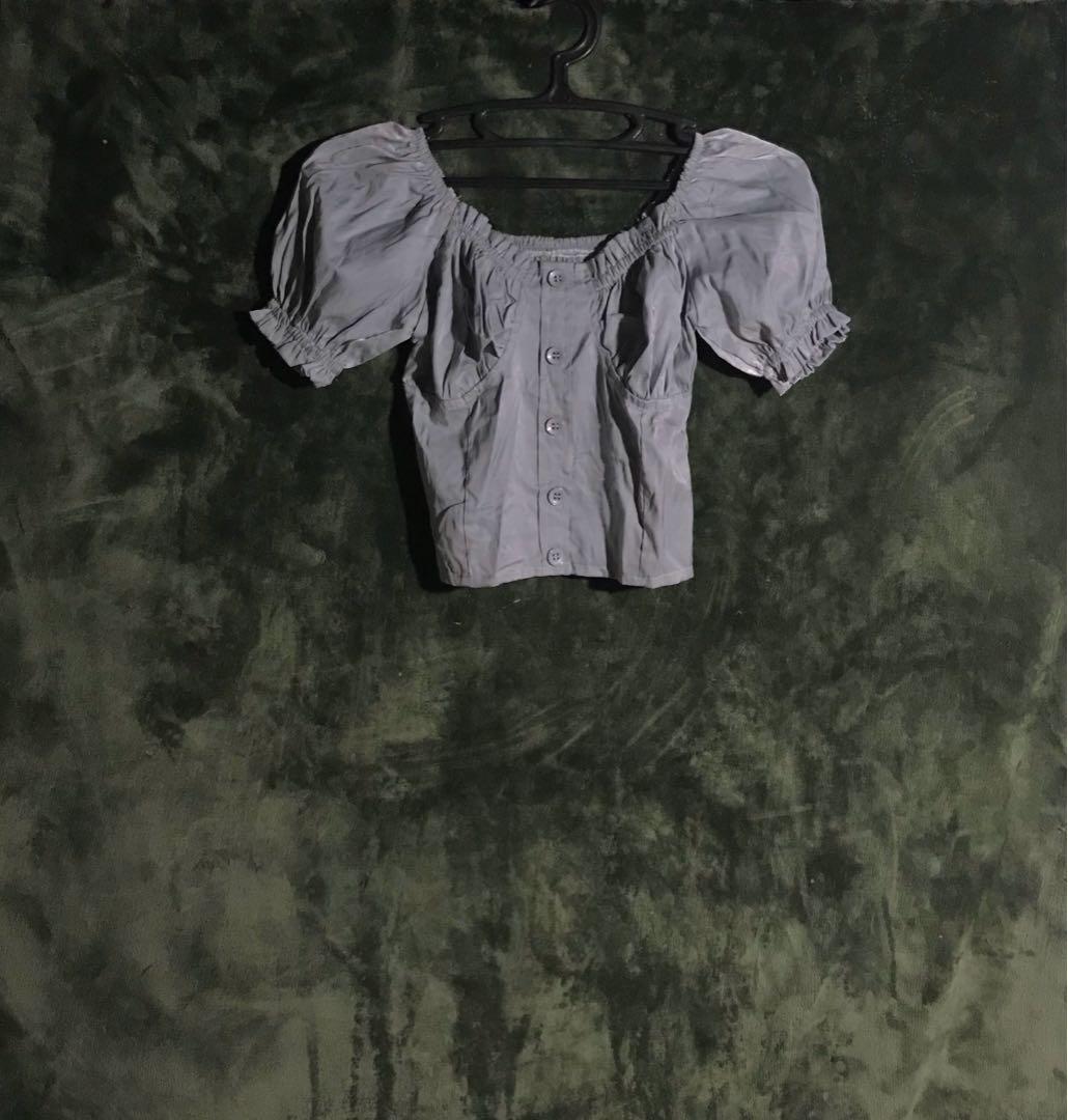 Metallic gray puff sleeves top, Women's Fashion, Tops, Longsleeves on  Carousell
