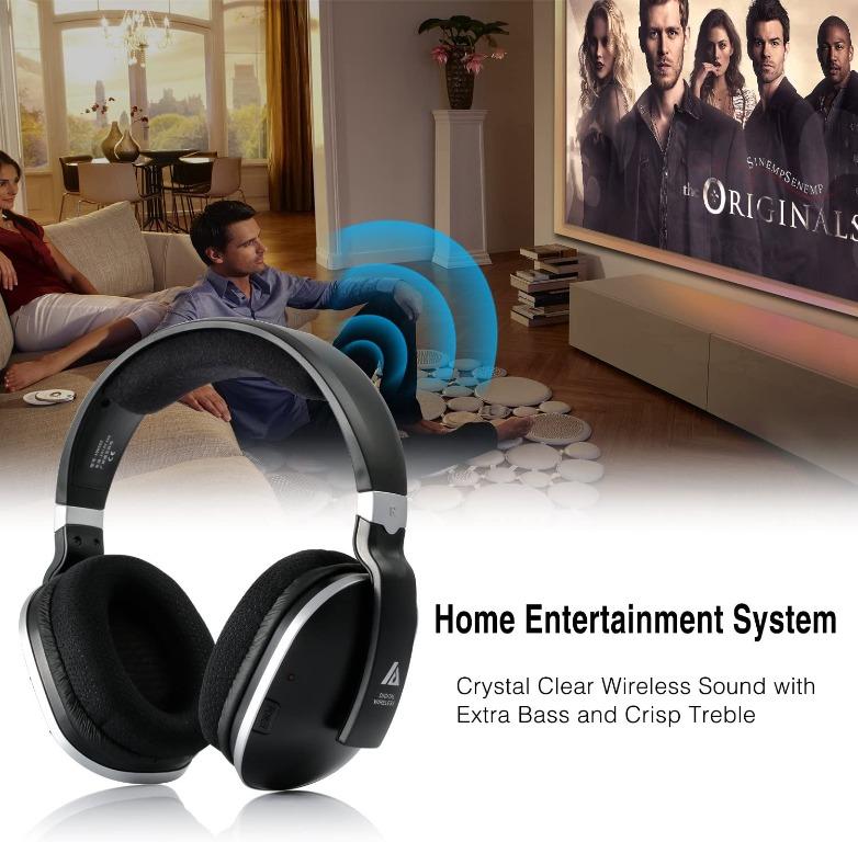 N ARTISTE Wireless TV Headphones Over Ear Headsets Digital Stereo Headsets with 2.4GHz RF Transmitter Charging Dock 100ft Wireless Range and Rechargeable 20 Hour Battery Black Audio Headphones Headset...