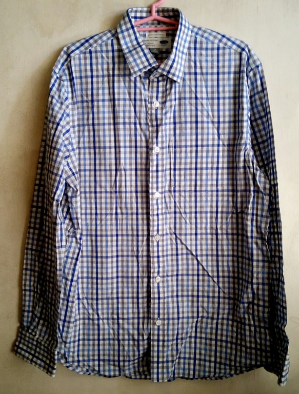 Old Navy Men S Blue Checkered Button Down Long Sleeves Men S Fashion Clothes Tops On Carousell