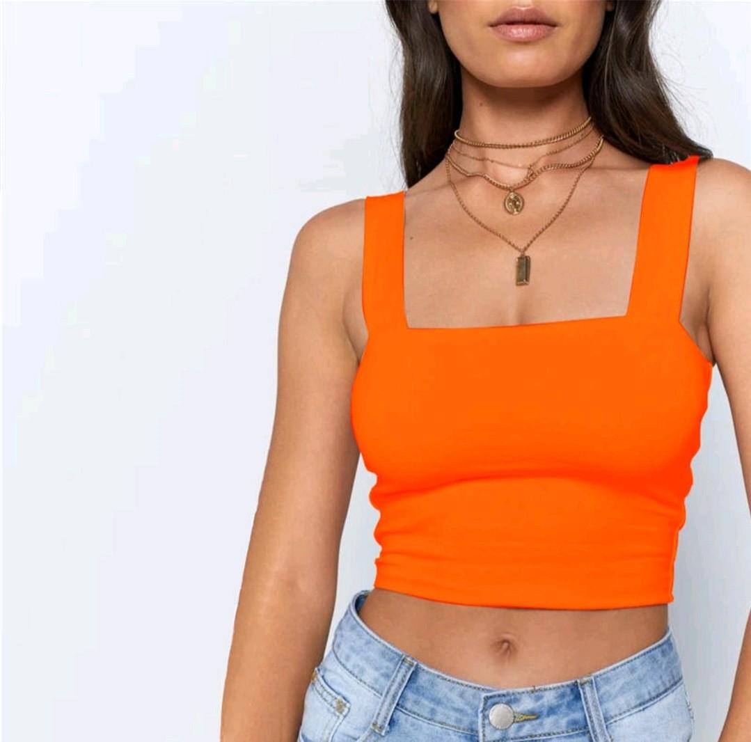 Orange square neck crop top clearance