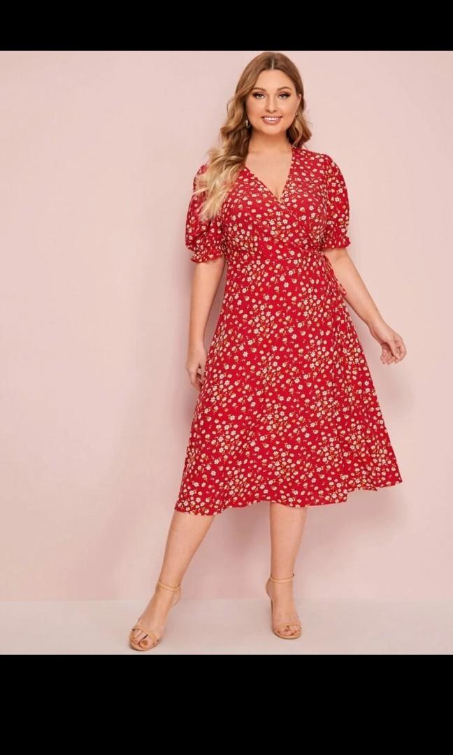Shein Plus Size Ditsy Floral Print Tie 