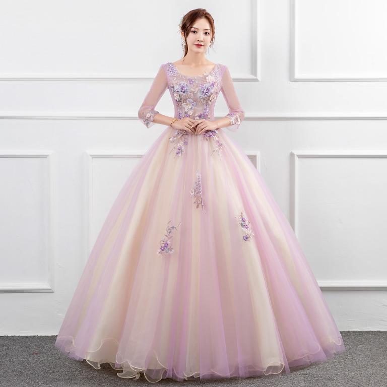 Purple wedding on sale dress long sleeve
