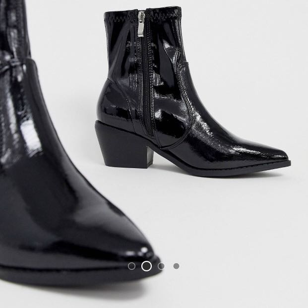 wide fit black patent boots