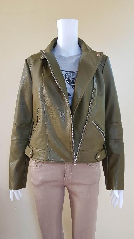 zara green leather jacket