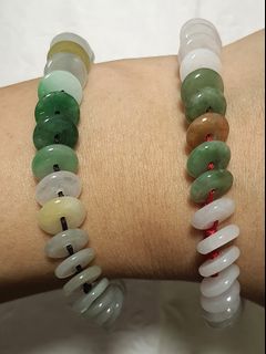 天然翡翠 三彩平安扣手繩 成人 Jade64191870339073110