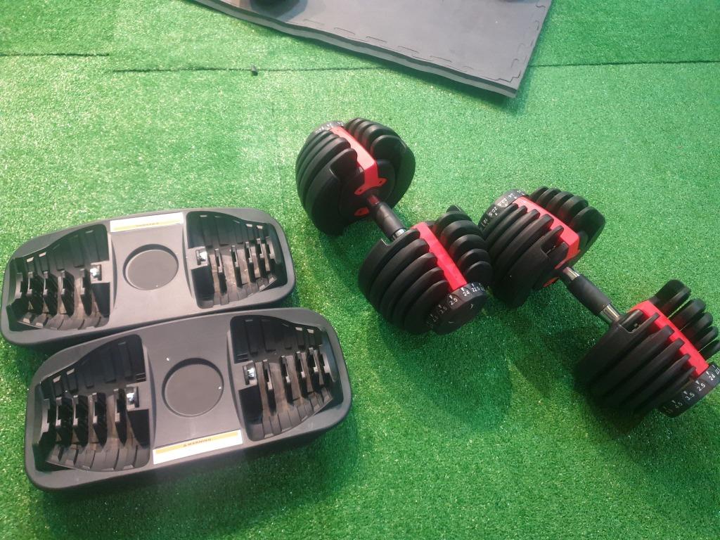 Adjustable dumbbells (Category: Weights & Dumbbells) located in Marikina City. Submitted by pgpnls (Listing ID 1034484893, Image 3). Description: there are 5 units available :) these dumbbells could be adjusted to weigh as little as 2.5kg to 24kg!.