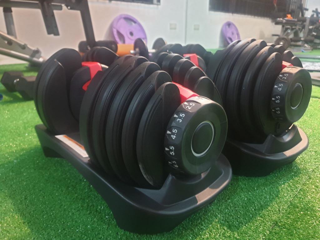 Adjustable dumbbells (Category: Weights & Dumbbells) located in Marikina City. Submitted by pgpnls (Listing ID 1034484893, Image 1). Description: there are 5 units available :) these dumbbells could be adjusted to weigh as little as 2.5kg to 24kg!.