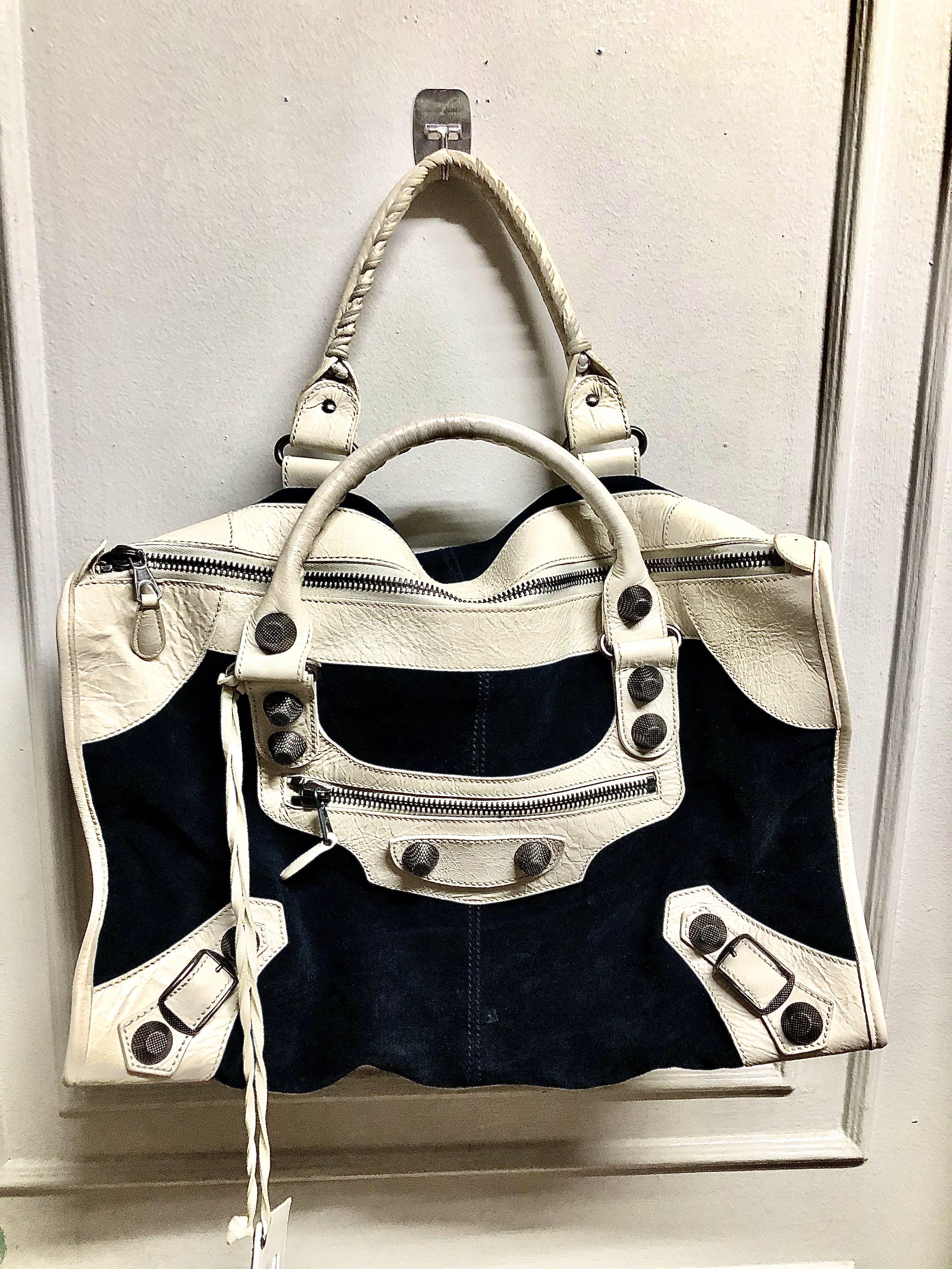💯 BALENCIAGA Limited Edition Distressed Lambskin Leather with Black Suede Giant Work Tote Hobo, Luxury, Bags & Wallets on