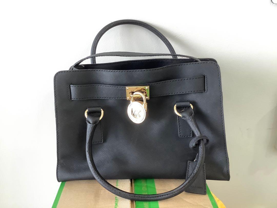 Michael Kors Hamilton Top Zip east west satchel Sholder Leather bag black