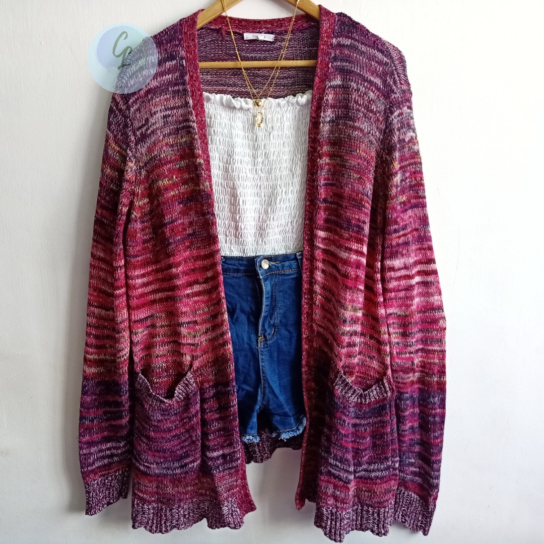 pink and purple cardigan