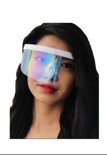Fashionable Oversize Shield Visor Sunglasses Off White Frame Icy Transparent Lens