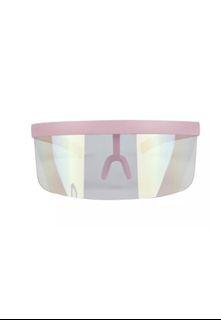 Fashionable Oversize Shield Visor Sunglasses Pink Frame Transparent Lens