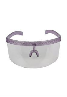Fashionable Oversize Shield Visor Sunglasses Glitter Purple Frame Transparent Lens
